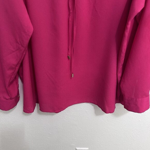 Calvin Klein Fuchsia Chiffon Blouse Pink Tassel Collared Neck Roll Tab Sleeve 3X - Picture 3 of 10